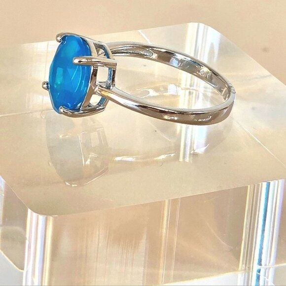 Natural Large Blue Opal 925 Sterling Silver Ring Sz 8.5 - Picture 4 of 10
